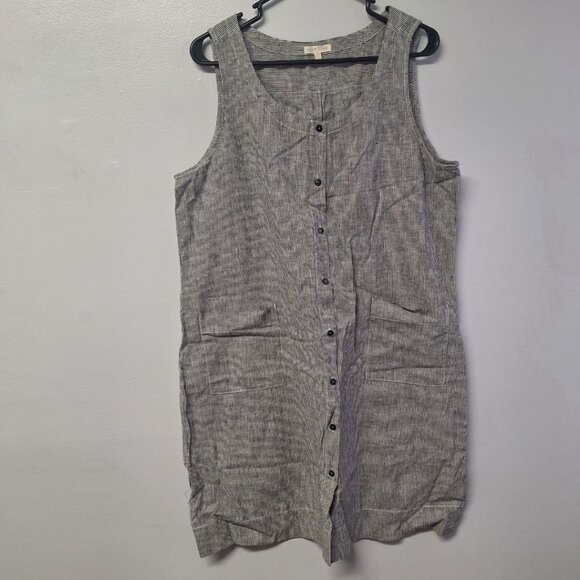 Eileen Fisher Jumper Dress Tank Gray Button Down Hemp Organic Cotton Women Large